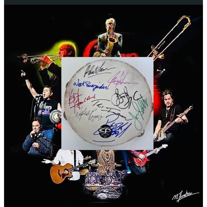 Chicago band tambourine Peter Cetara, Robert Lamm, Lee Loughnane, Danny Seraphine, Terry Kath, Walt Parazaider and Jimmy Pankow signed.