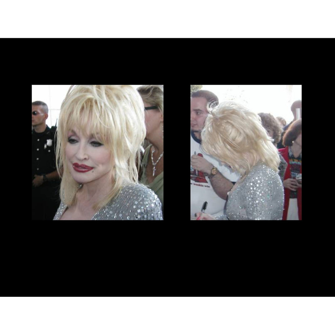 Dolly Parton full size black acoustic guitar signed with proof.