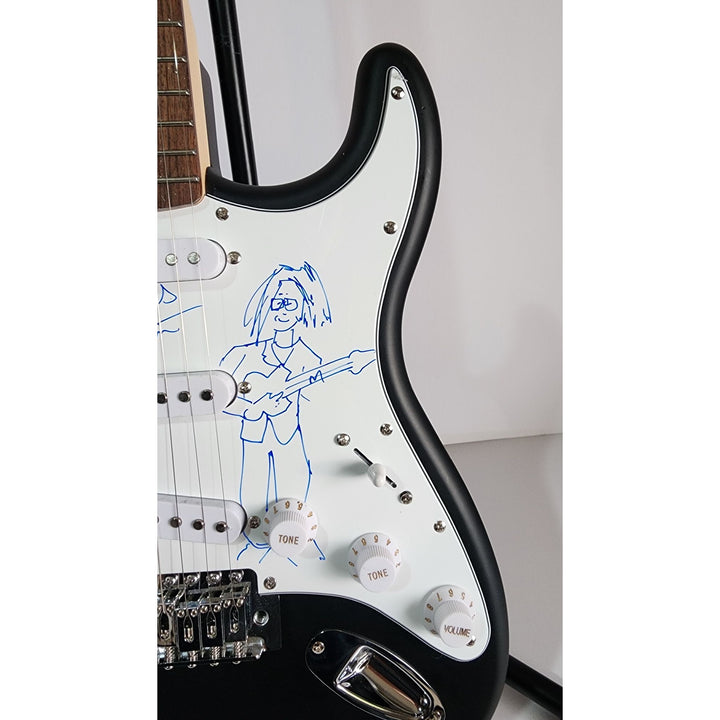 Eric Clapton incredible self sketch, Fender Stratocaster electric guitar, beautiful signature signed with proof
