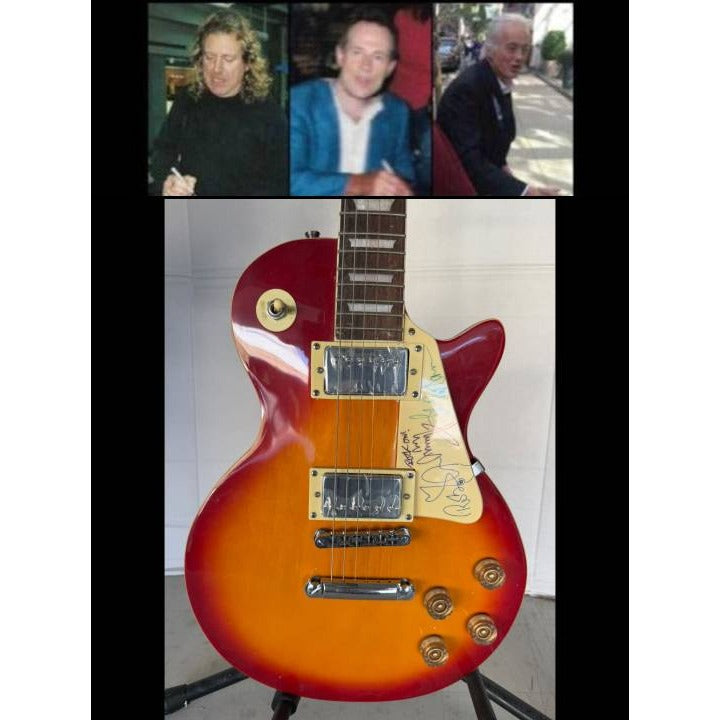 Jimmy Page Robert Plant John Paul Jones Led Zeppelin Les Paul electric guitar signed with full provenance,  proof and AI certification..