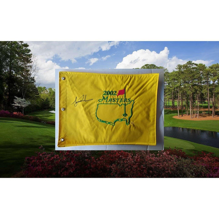 Tiger Woods 2002 Masters pin flag signed with proof