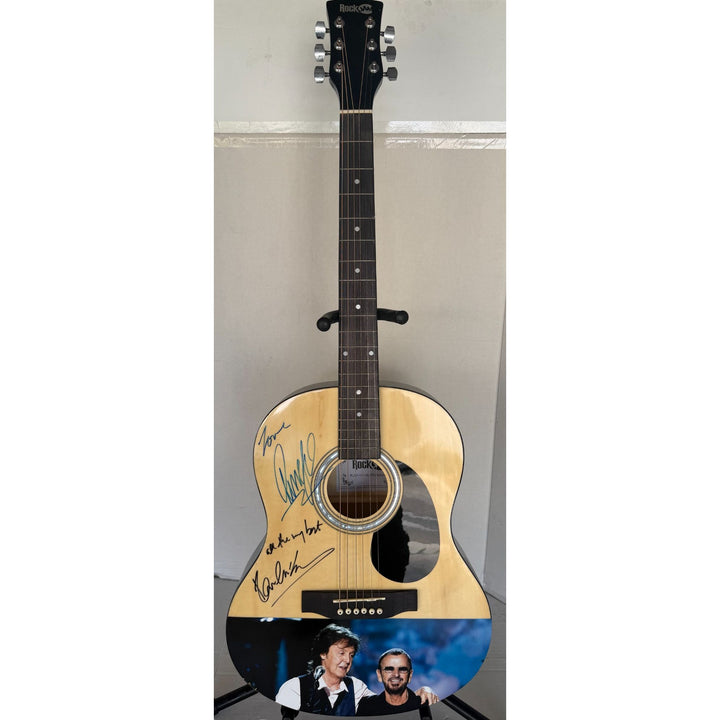 Ringo Starr & Paul McCartney of the Beatles acoustic guitar signed with proof.