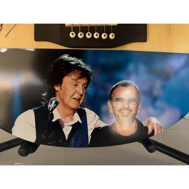 Ringo Starr & Paul McCartney of the Beatles acoustic guitar signed with proof.