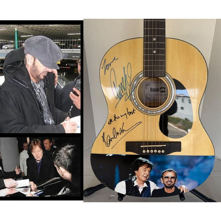Ringo Starr & Paul McCartney of the Beatles acoustic guitar signed with proof.