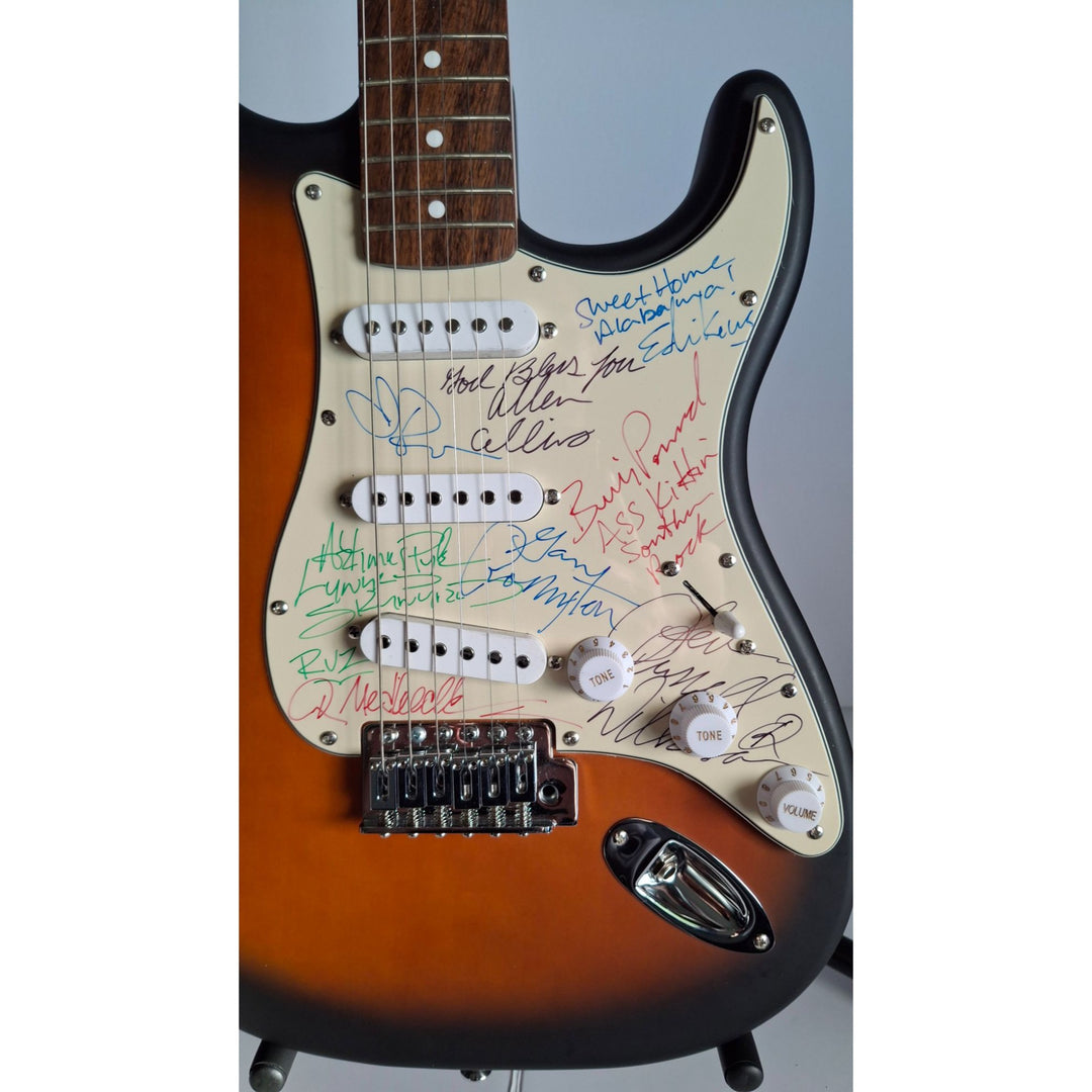 Lynyrd Skynyrd Gary Rossington, Johnny Van, Rickey Medlocke, Billy Powell, Ed King, Leon Wilkeson, Artimus Pyle & Alan Collins Fender signed with proof