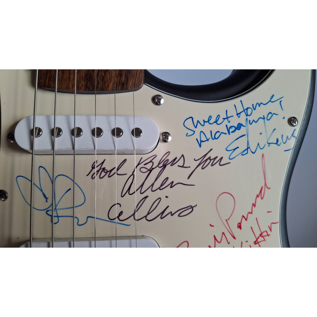 Lynyrd Skynyrd Gary Rossington, Johnny Van, Rickey Medlocke, Billy Powell, Ed King, Leon Wilkeson, Artimus Pyle & Alan Collins Fender signed with proof