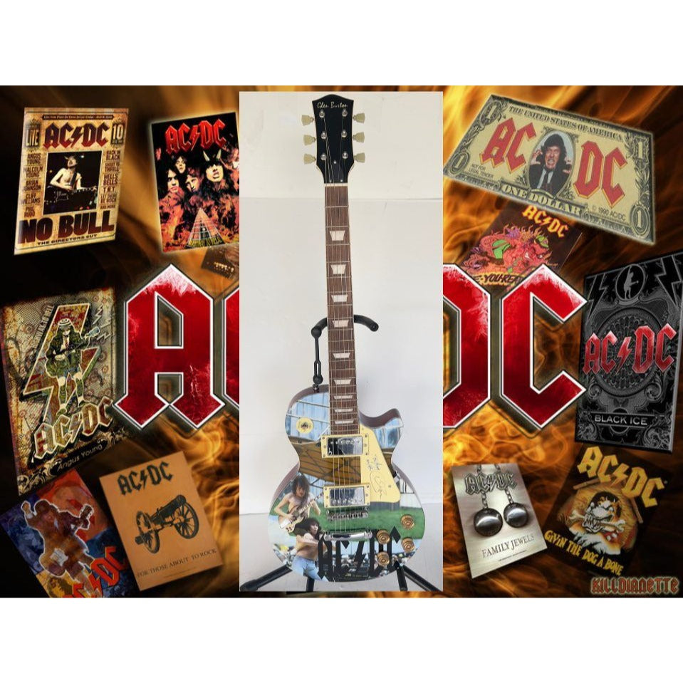 Angus Young & Bon Scott AC/DC One of a Kind full size les paul electric guitar signed with proof