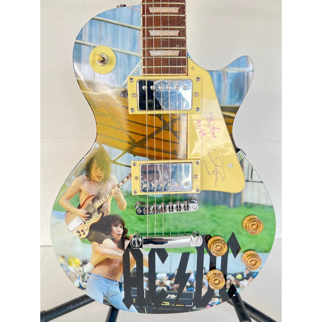 Angus Young & Bon Scott AC/DC One of a Kind full size les paul electric guitar signed with proof