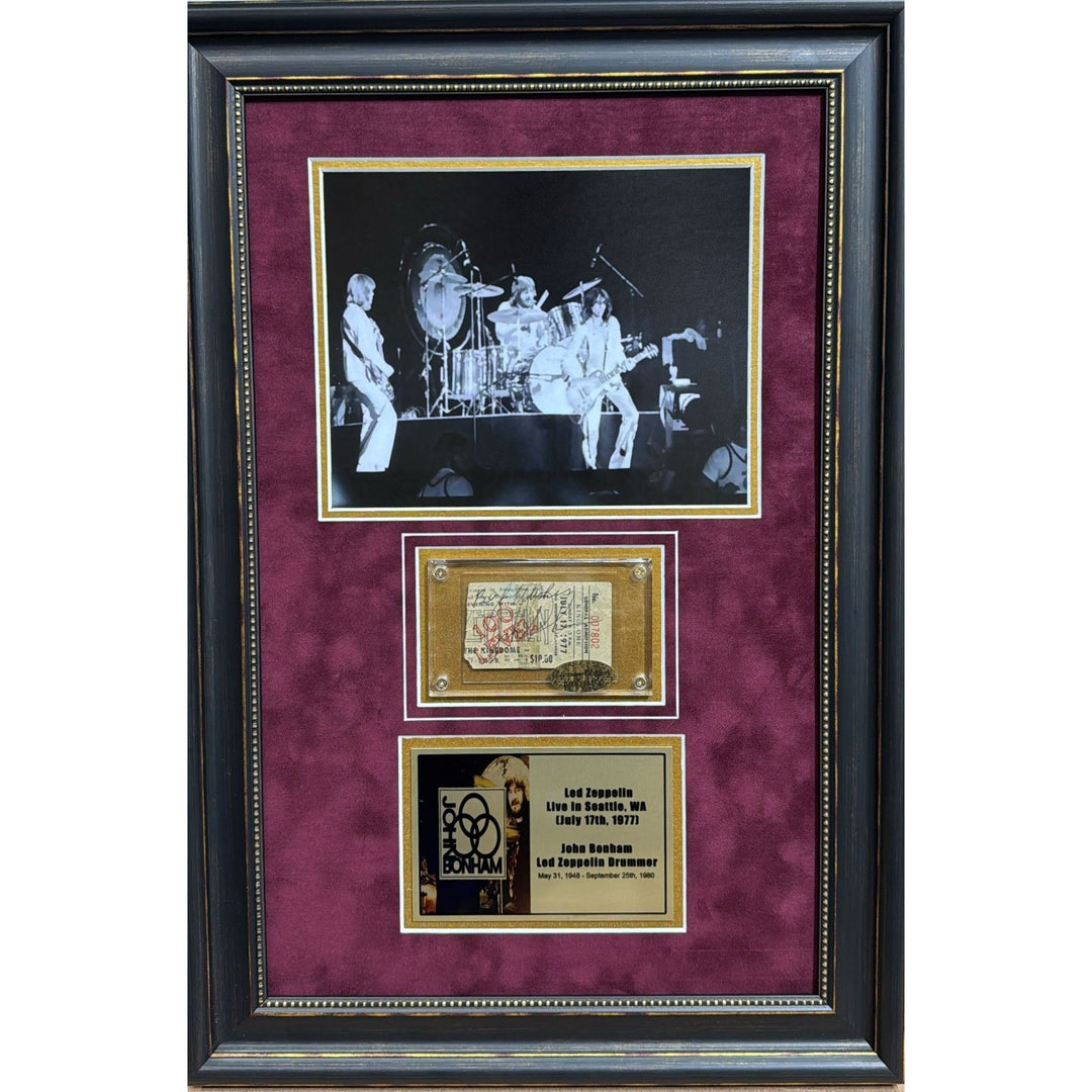 John Bonham authentic full concert 16x24 framed  ticket from the Led Zeppelin Winterland Ballroom Fillmore show on November 7, 1969 signed.