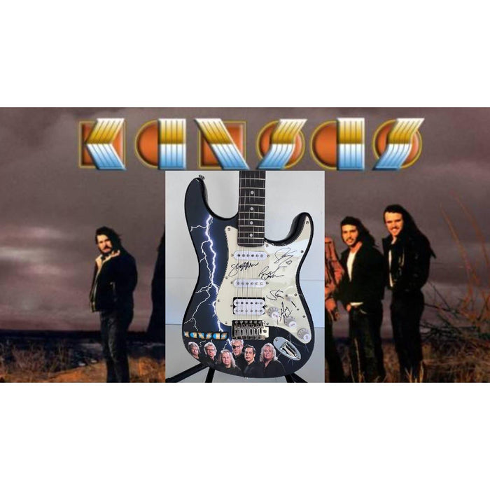 Steve Walsh, Robby Steinhardt, Dave Hope, Kerry Livgren, Rich Williams, Phil Ehart Kansas band signed electric guitar with proof
