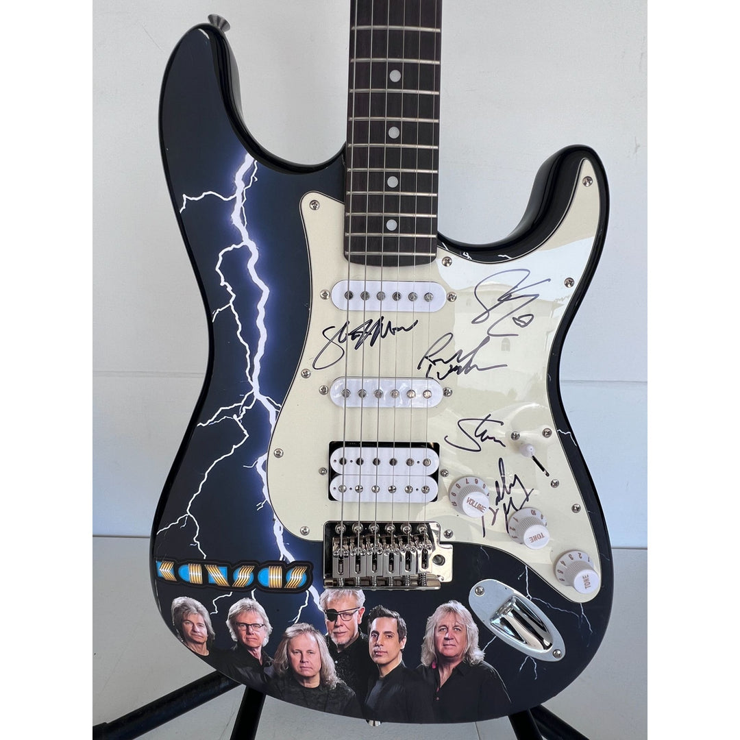 Steve Walsh, Robby Steinhardt, Dave Hope, Kerry Livgren, Rich Williams, Phil Ehart Kansas band signed electric guitar with proof.