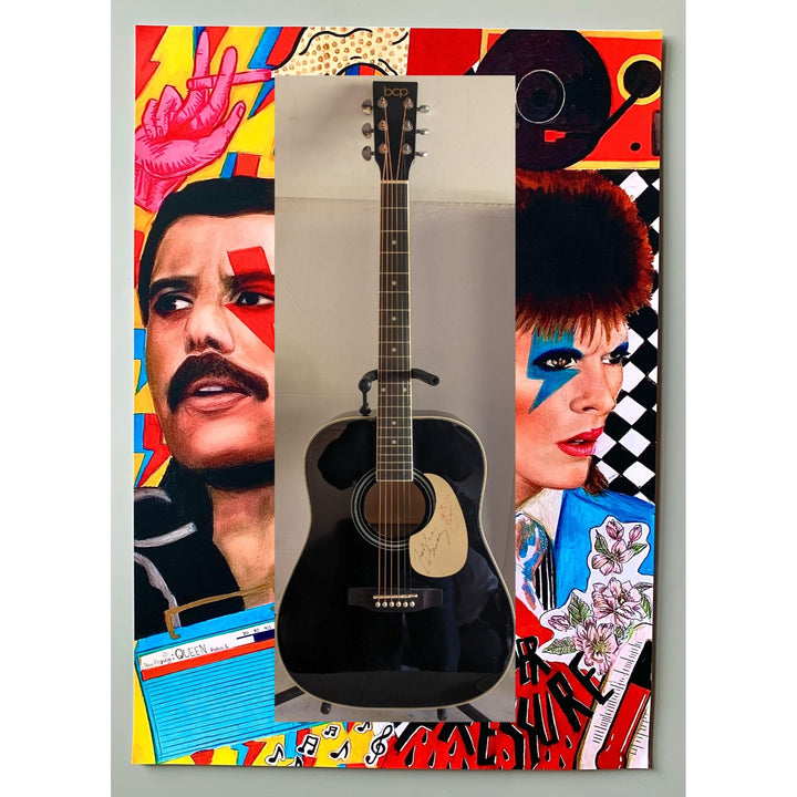Freddie Mercury Queen and David Bowie 41' full size acoustic guitar signed with proof