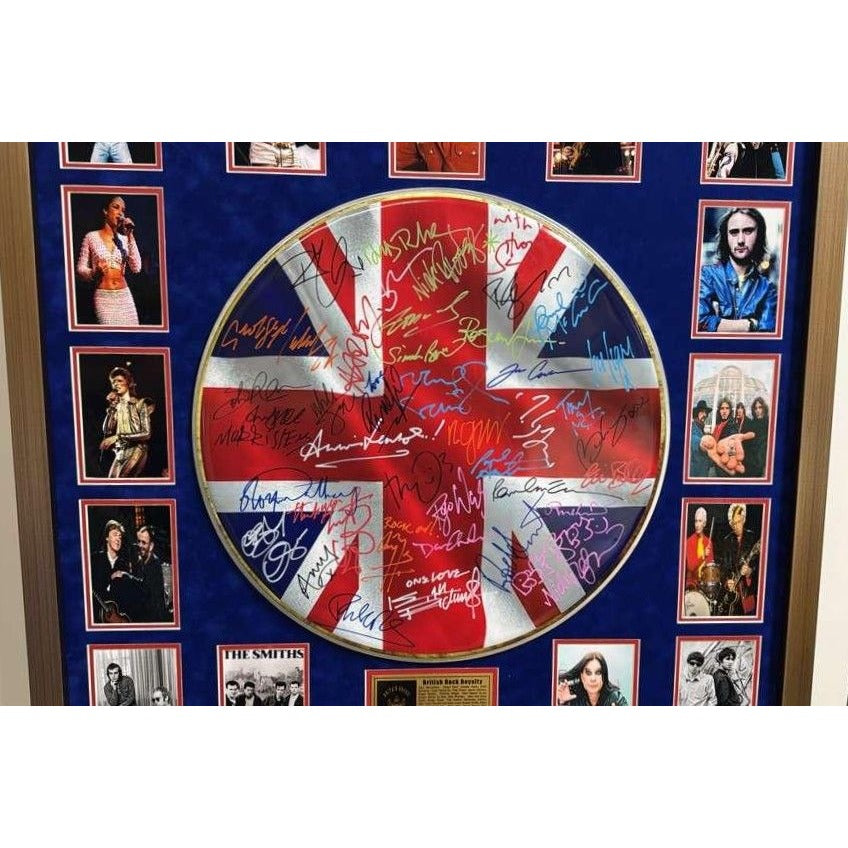 UK British Rock n Roll Icons (44) 22" drum head Paul McCartney, Elton John, Jimmy Page, Keith Richards, David Gilmour signed with proof.