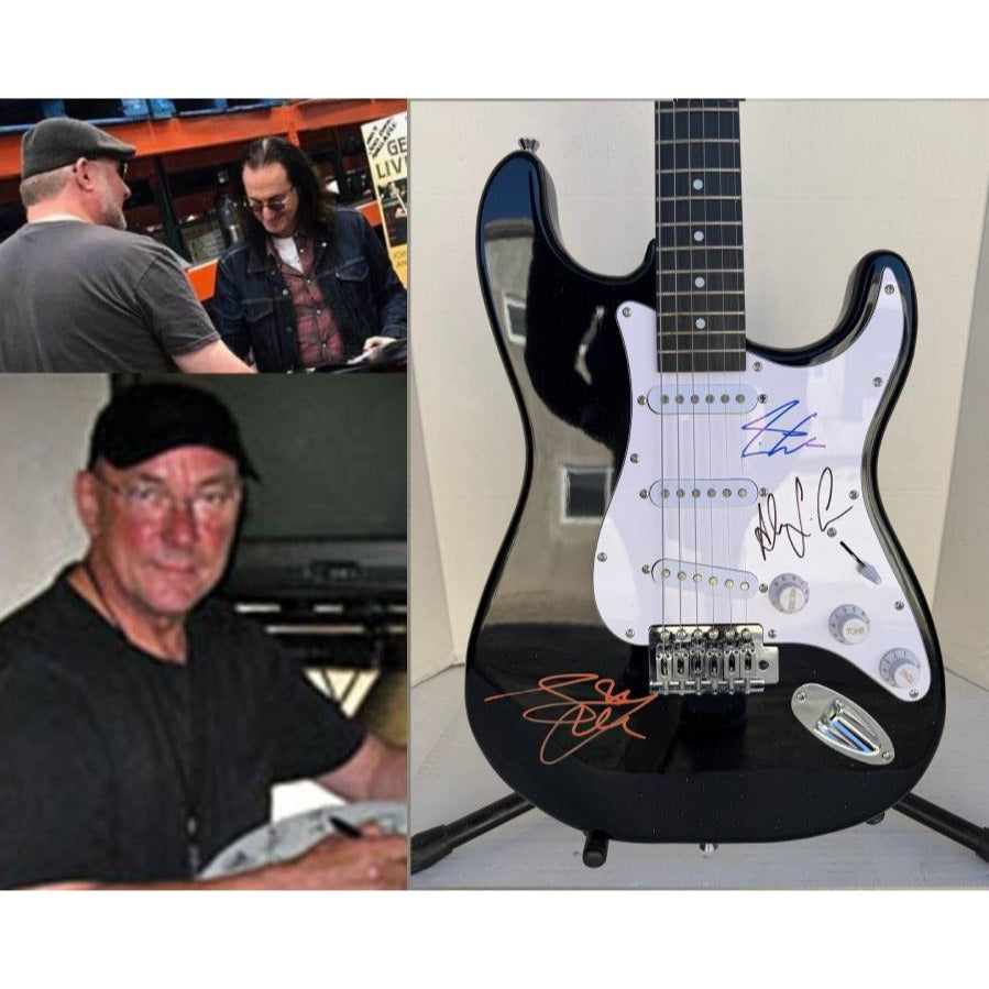 Geddy Lee Alex Lifeson Neil Peart Rush Stratocaster electric guitar signed with proof.