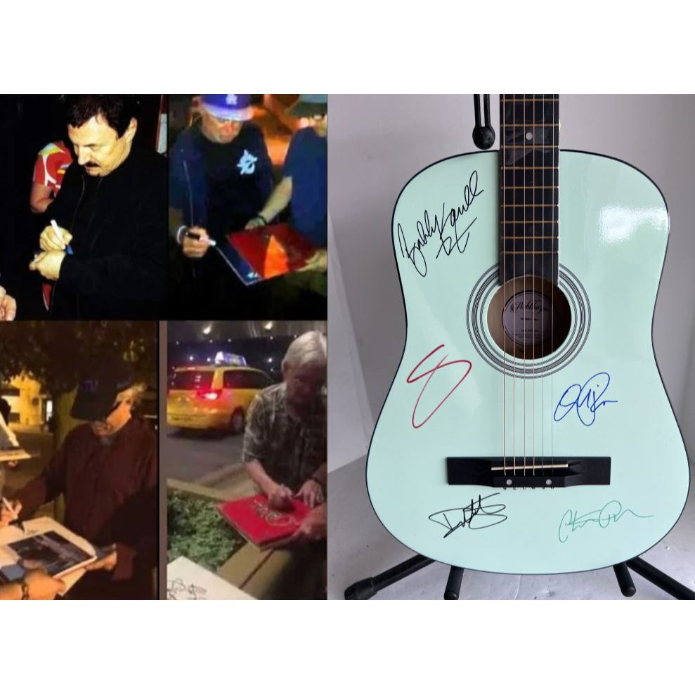 TOTO Bobby Kimbal David Paich Mike Porcaro David Hungate Steve Porcaro full size Green acoustic guitar signed with proof