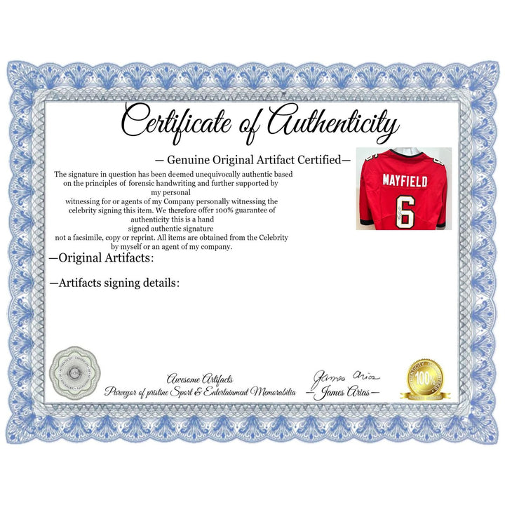 Baker Mayfield Tampa Bay Buccaneers Nike size Lg game model jersey signed with proof