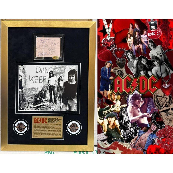 ACDC vintage autograph book page signed by original members Bon Scott Angus and Malcolm Young,  Phil Rudd & Cliff Williams