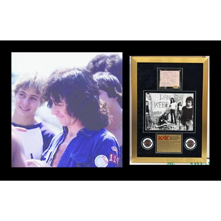 ACDC vintage autograph book page signed by original members Bon Scott Angus and Malcolm Young,  Phil Rudd & Cliff Williams