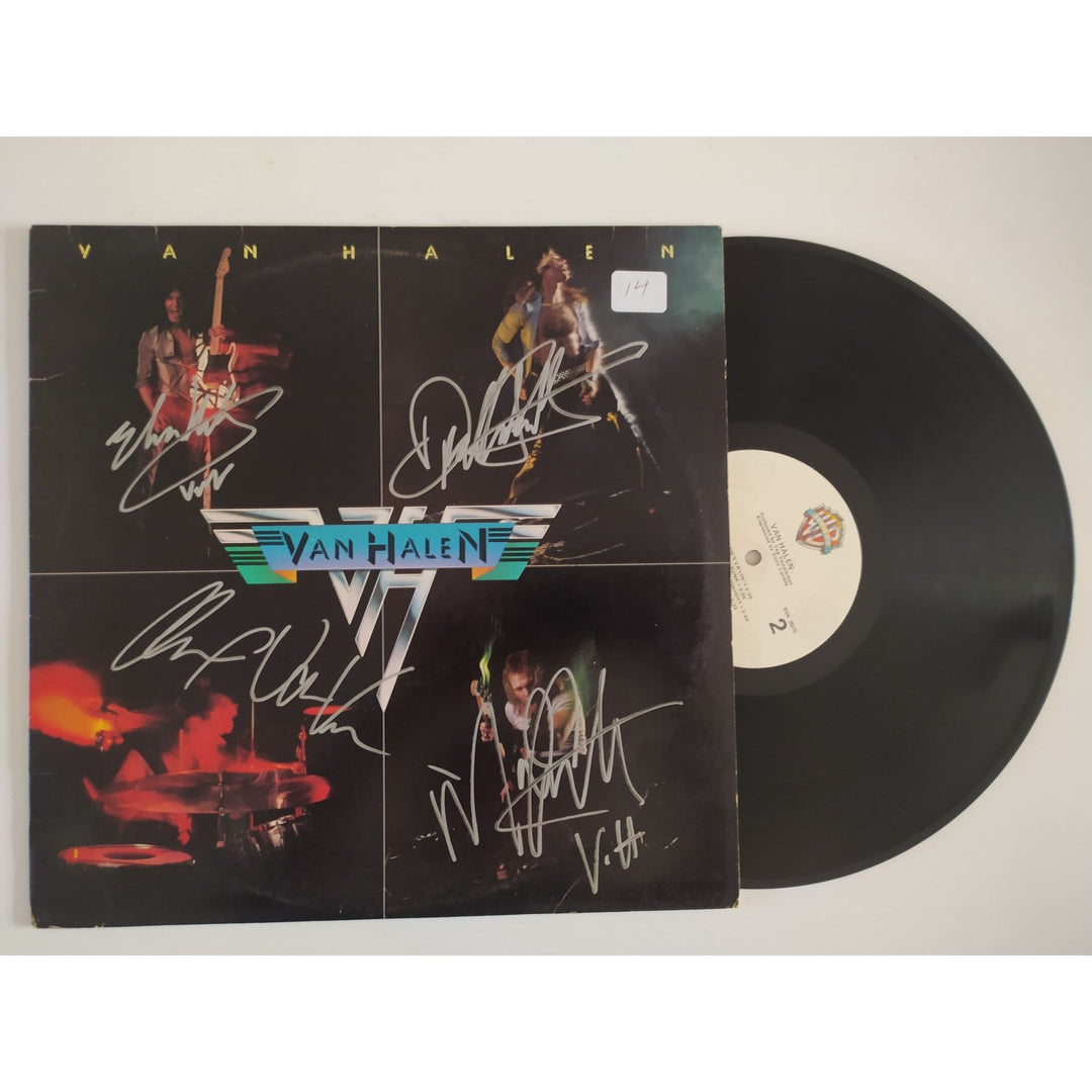 Eddie Van Halen David Lee Roth Alex Van Halen Michael Anthony original Van Halen LP signed with proof