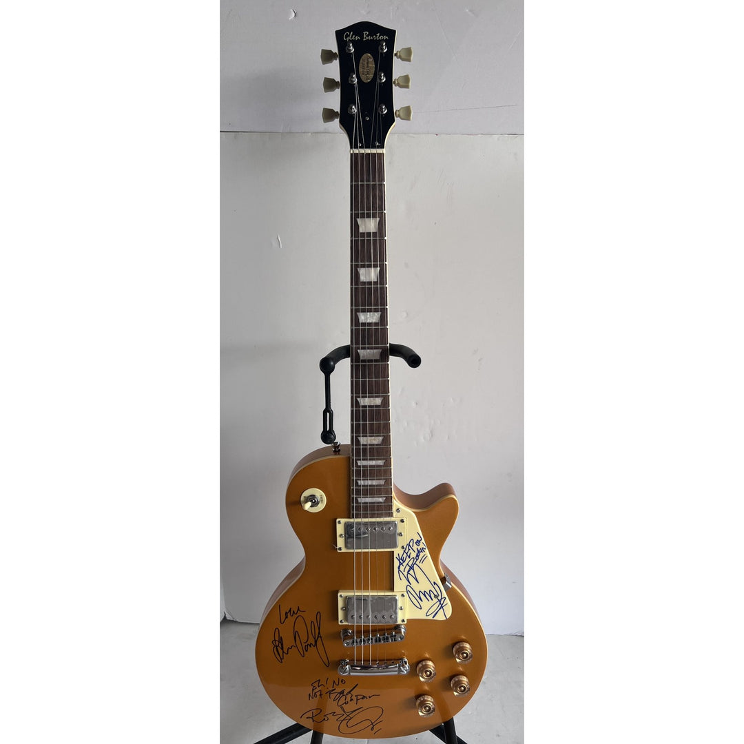 Led Zeppelin Jimmy Page Robert Plant John Paul Jones gold Les Paul electric guitar signed with proof