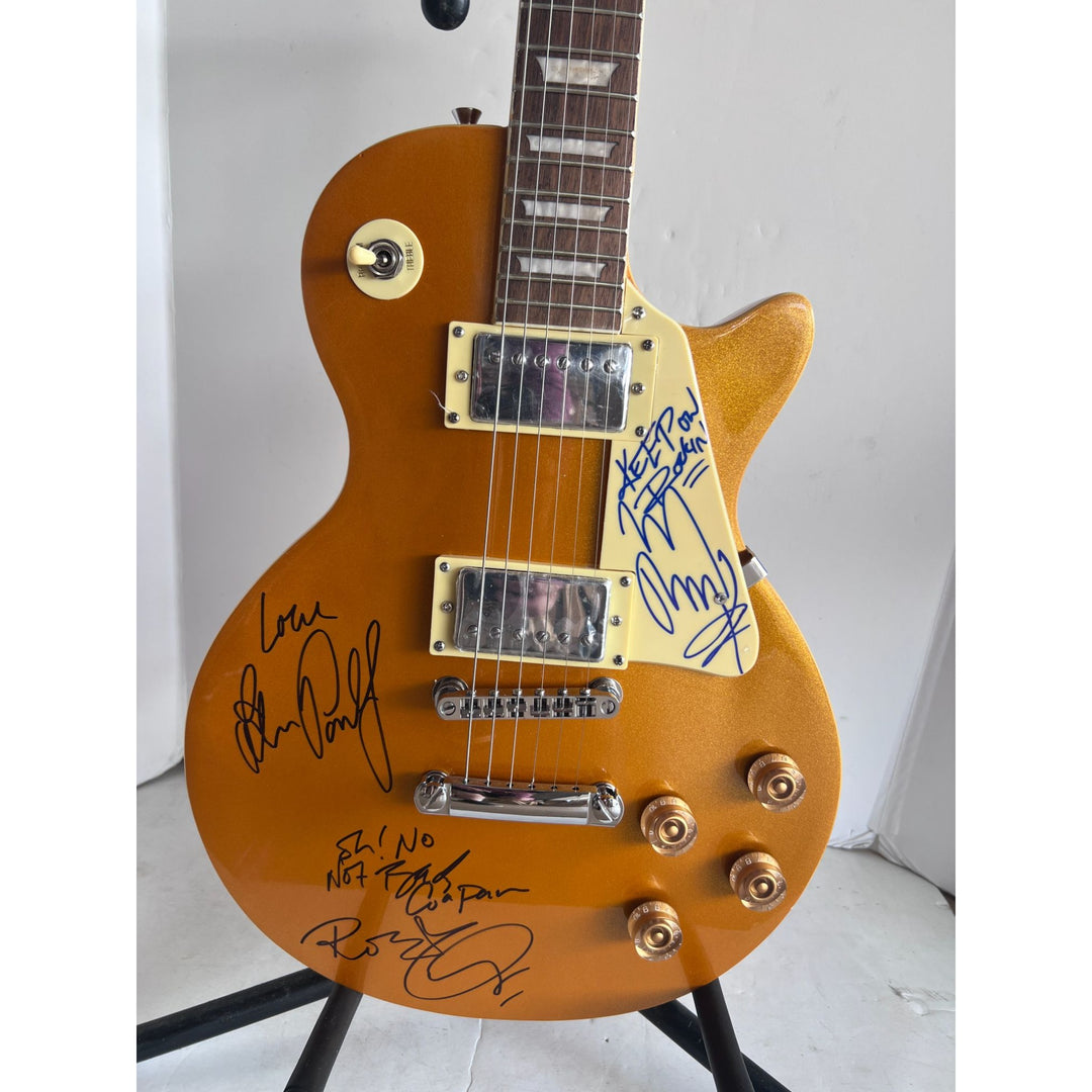 Led Zeppelin Jimmy Page Robert Plant John Paul Jones gold Les Paul electric guitar signed with proof