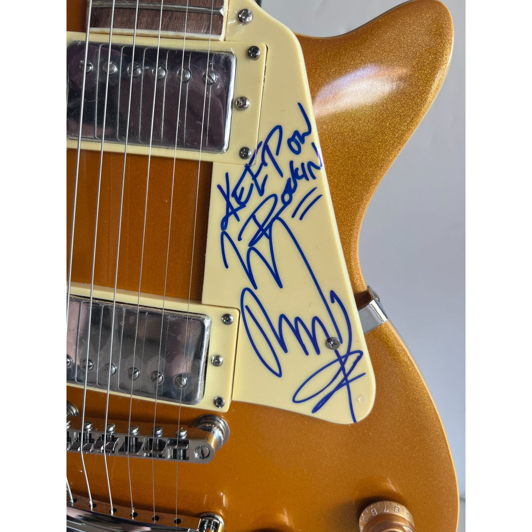 Led Zeppelin Jimmy Page Robert Plant John Paul Jones gold Les Paul electric guitar signed with proof