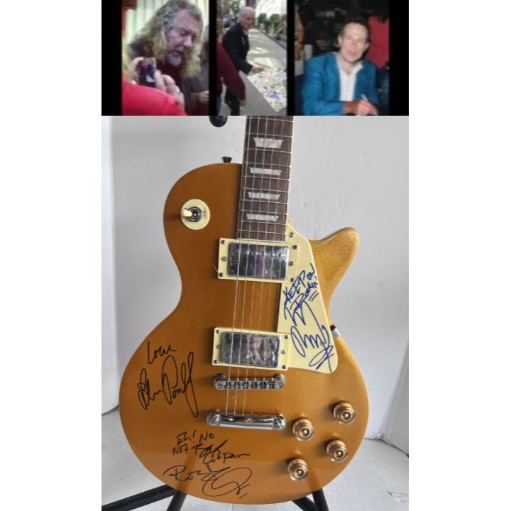 Led Zeppelin Jimmy Page Robert Plant John Paul Jones gold Les Paul electric guitar signed with proof