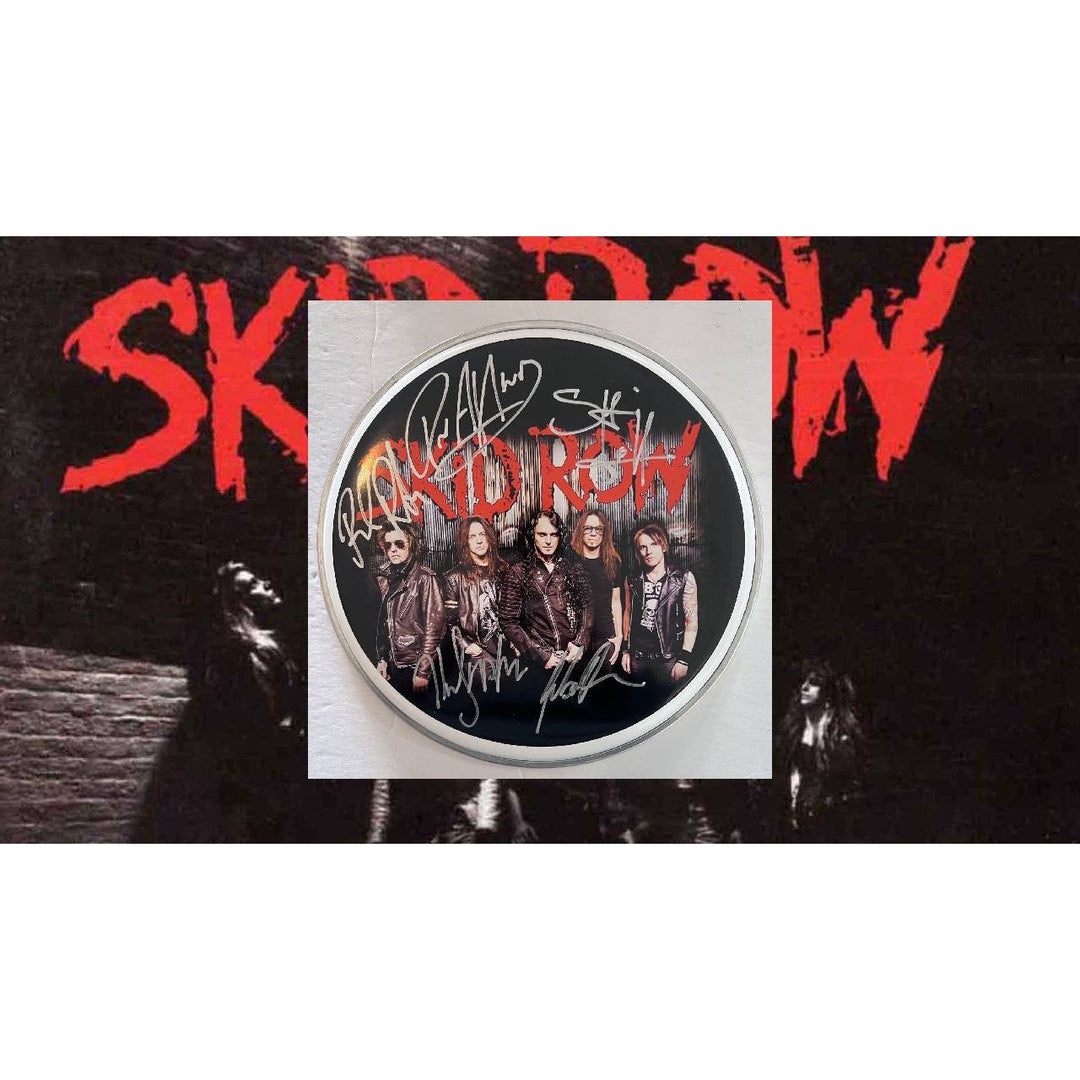 Skid Row Sebastian Bach Dave Sarbo, Sciottie Hill 14-in one-of-a-kind drumhead signed Awesome Artifacts