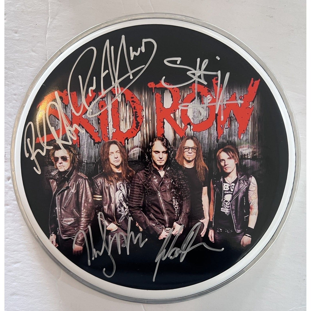 Skid Row Sebastian Bach Dave Sarbo, Sciottie Hill 14-in one-of-a-kind drumhead signed Awesome Artifacts