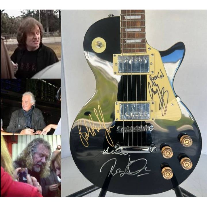 Jimmy Page Robert Plant John Paul Jones Led Zeppelin vintage Black les paul full size electric guitar signed with proof.