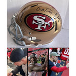 Load image into Gallery viewer, Christian McCaffrey Deebo Samuel Brock Purdy San Francisco 49ers Riddell Speed game model helmet signed with proof
