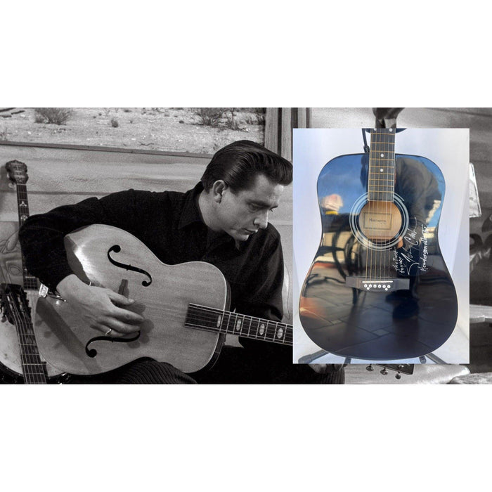 Johnny Cash "The Man In Black" full size acoustic guitar signed with proof