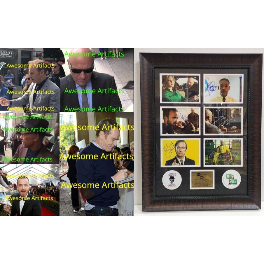 Breaking Bad Brian Cranston "Walter White" Aaron Paul "Jesse Pinkman" 5x7 photos with Museum quality frame 22x28 signed with proof