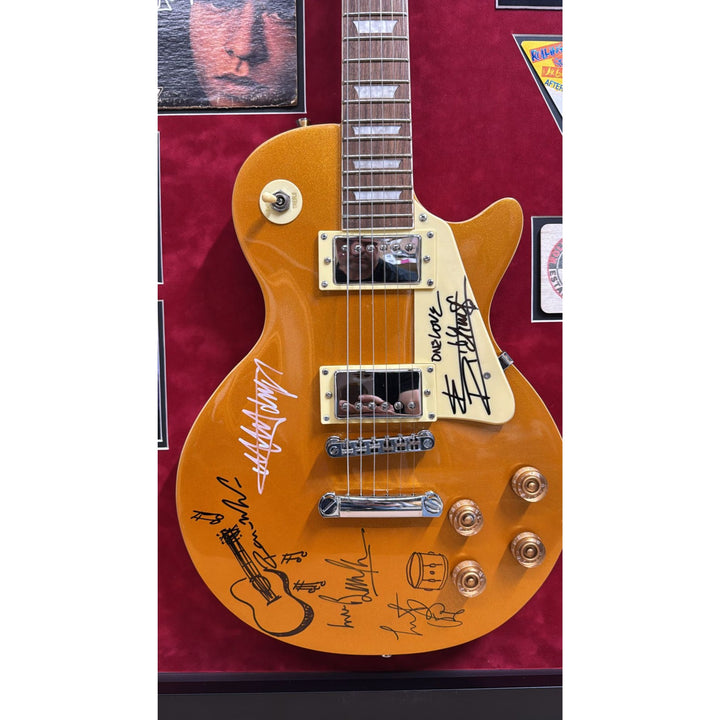 Keith Richards Bill Wyman Mick Jagger.The Rolling Stones les paul full size electric guitar framed and signed with proof.