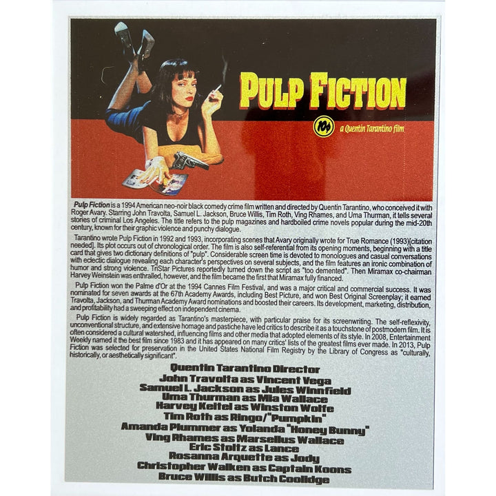 Pulp fiction cast signed one of a kind piece Quintin Tarantino, John Travolta, Samuel L. Jackson, Harvey Keitel, Bruce Willis cast signed 1
