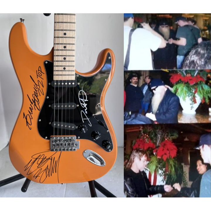 ZZ Top Billy Gibbons Frank Beard Dusty Hill electric guitar signed with proof