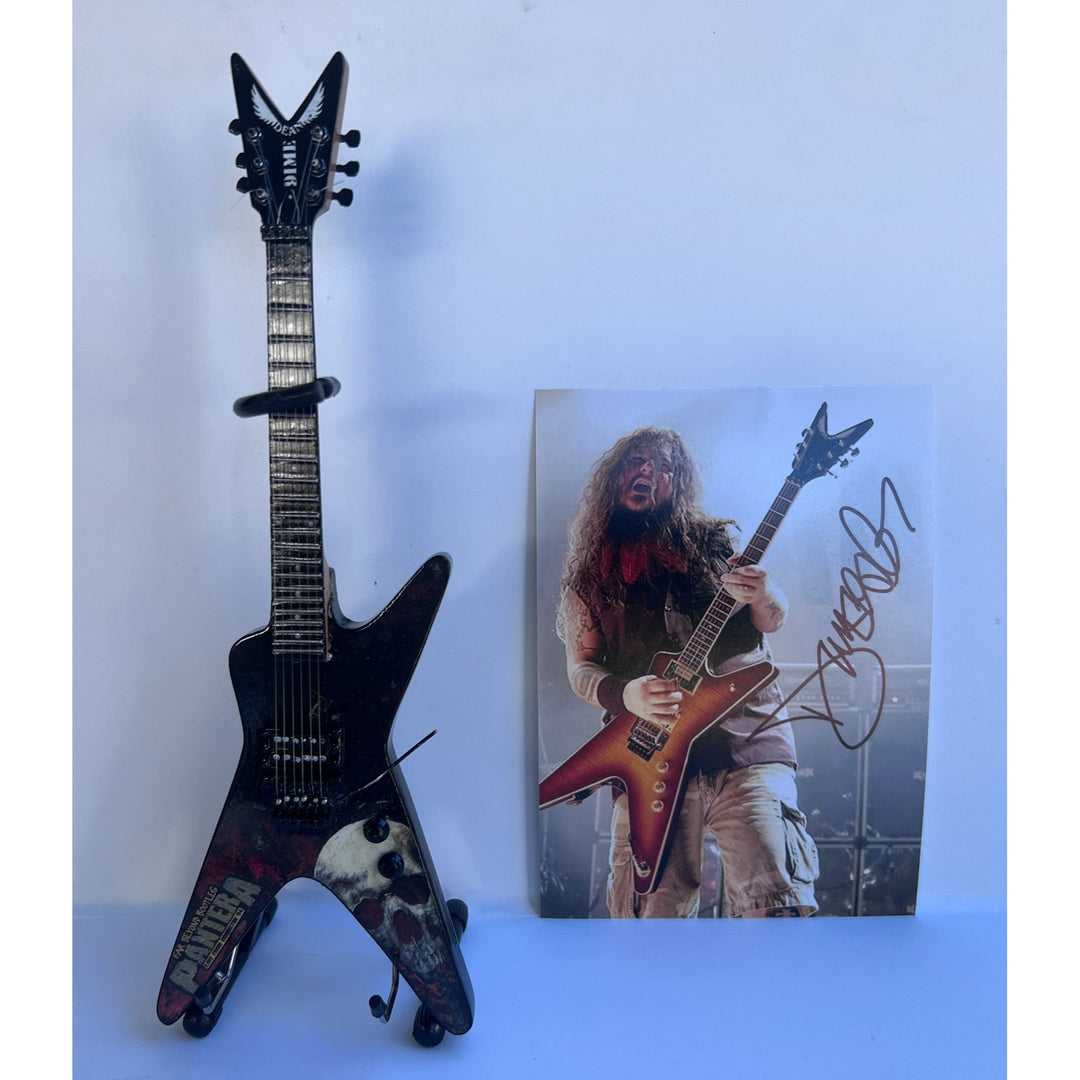 Dimebag Darrell Abbott 5x7 photo signed with proof & free replica mini guitar