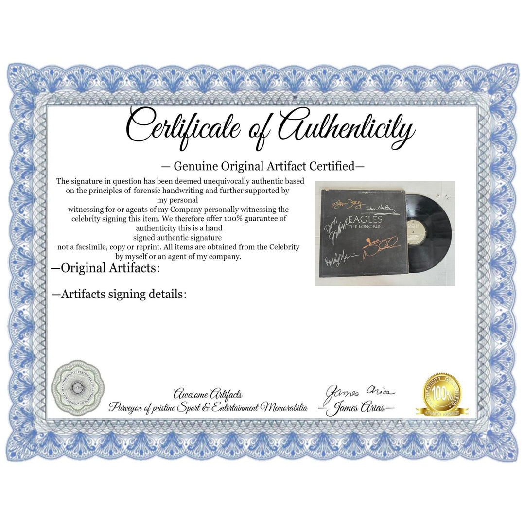 The Eagles ''The long Run'' LP signed with proof.