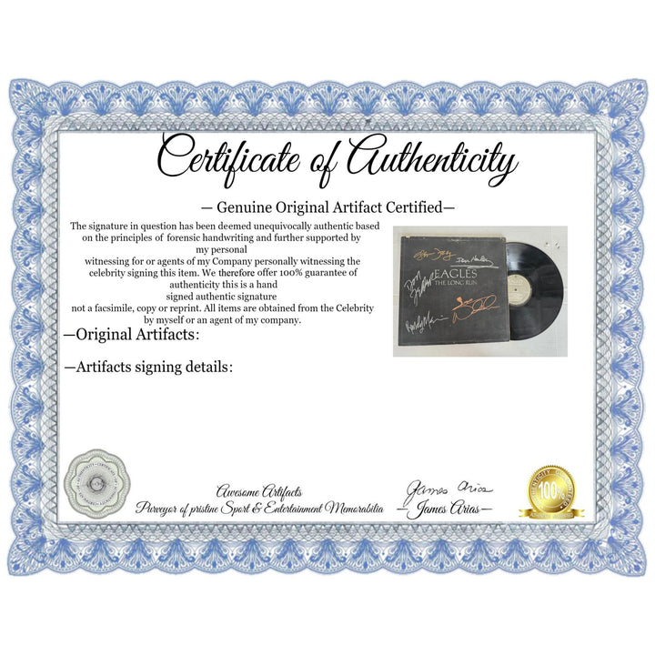 The Eagles ''The long Run'' LP signed with proof.