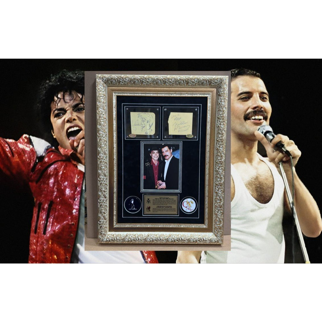 Michael Jackson "The King of Pop".and Queen lead singer Freddie Mercury signed with proof and museum quality framed 24x36.