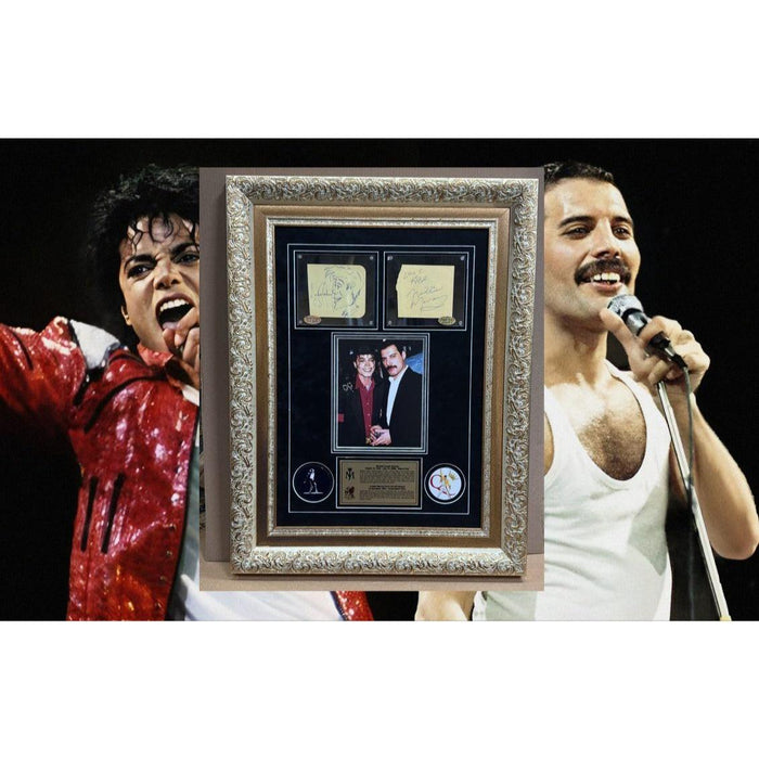 Michael Jackson "The King of Pop".and Queen lead singer Freddie Mercury signed with proof and museum quality framed 24x36