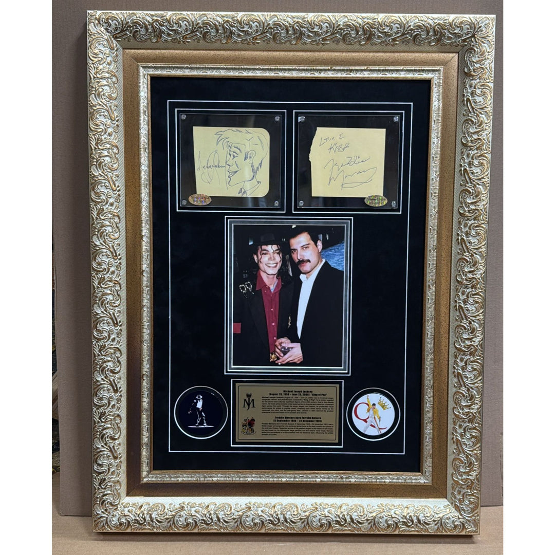 Michael Jackson "The King of Pop".and Queen lead singer Freddie Mercury signed with proof and museum quality framed 24x36.