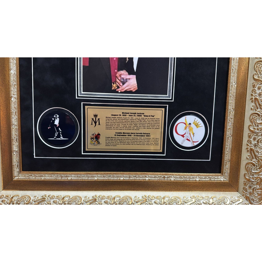 Michael Jackson "The King of Pop".and Queen lead singer Freddie Mercury signed with proof and museum quality framed 24x36.