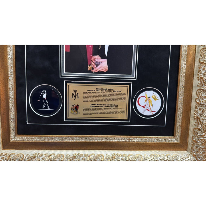 Michael Jackson "The King of Pop".and Queen lead singer Freddie Mercury signed with proof and museum quality framed 24x36.