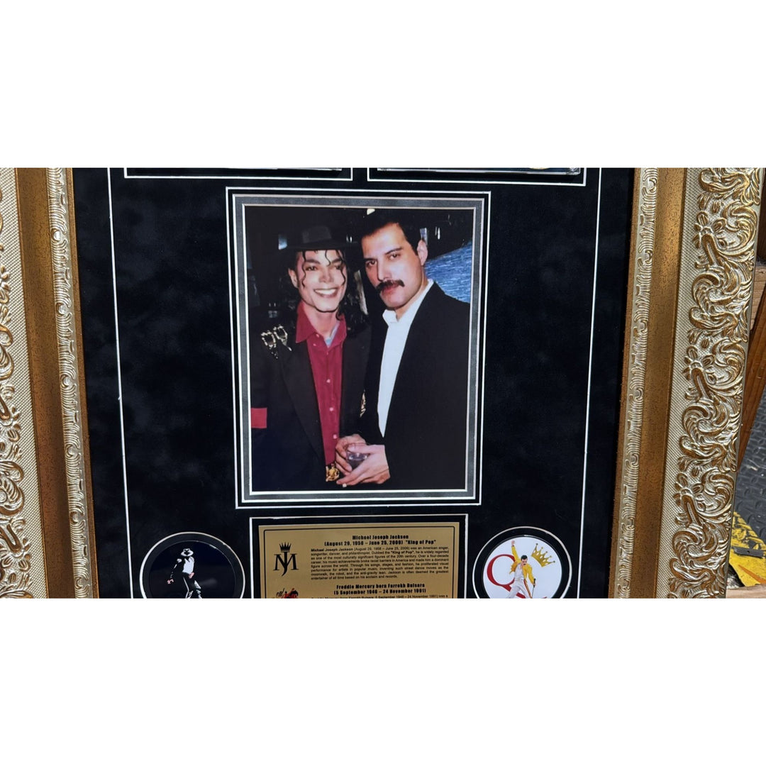 Michael Jackson "The King of Pop".and Queen lead singer Freddie Mercury signed with proof and museum quality framed 24x36.