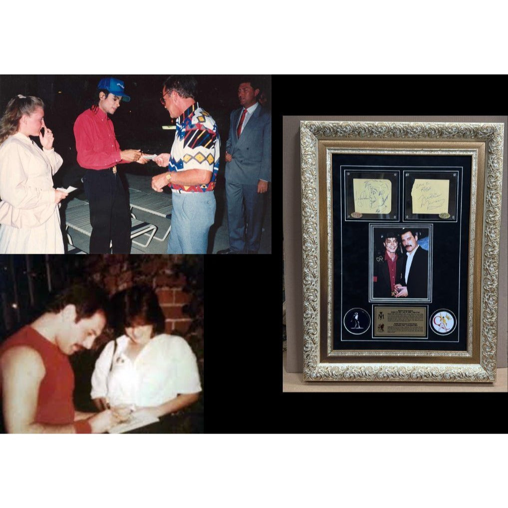 Michael Jackson "The King of Pop".and Queen lead singer Freddie Mercury signed with proof and museum quality framed 24x36.