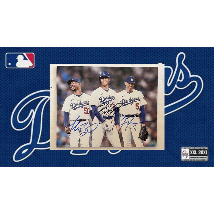 Los Angeles Dodgers 3 MVPs Shohei Ohtani Freddie Freeman Mookie Betts 8x10 signed with proof