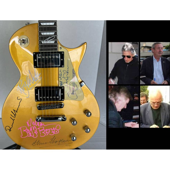 Pink Floyd David Gilmour (sketch), Roger Waters, Nick Mason, Richard Wright, Storm Thorgerson Gold Les Paul electric guitar signed