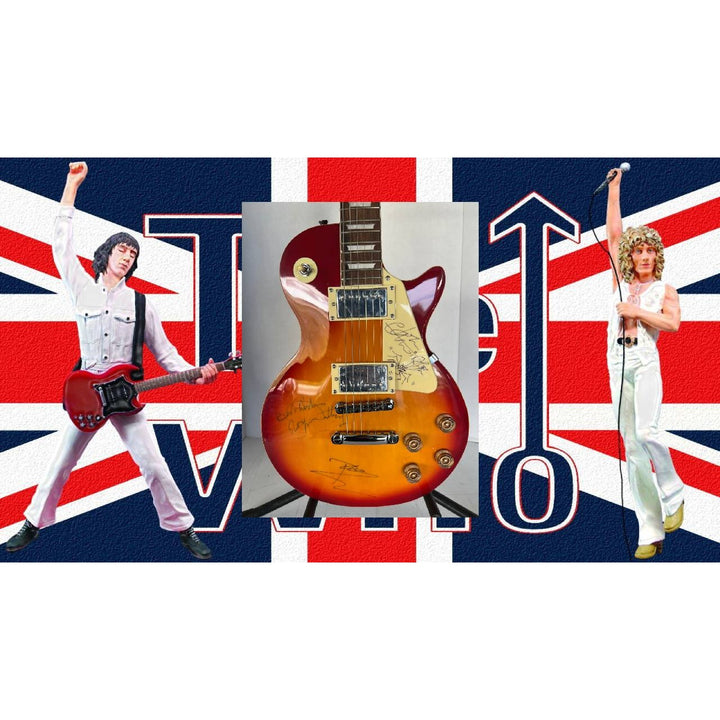 The Who Roger Daltry, Pete Townshend, John Entwhistle full size Cherry les paul guitar signed with proof.