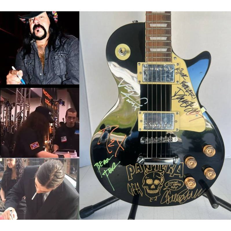 Pantera Phil Anselmo, Diamond Darrell, Rex Brown, and Vinnie Paul Les Paul electric guitar signed with proof..